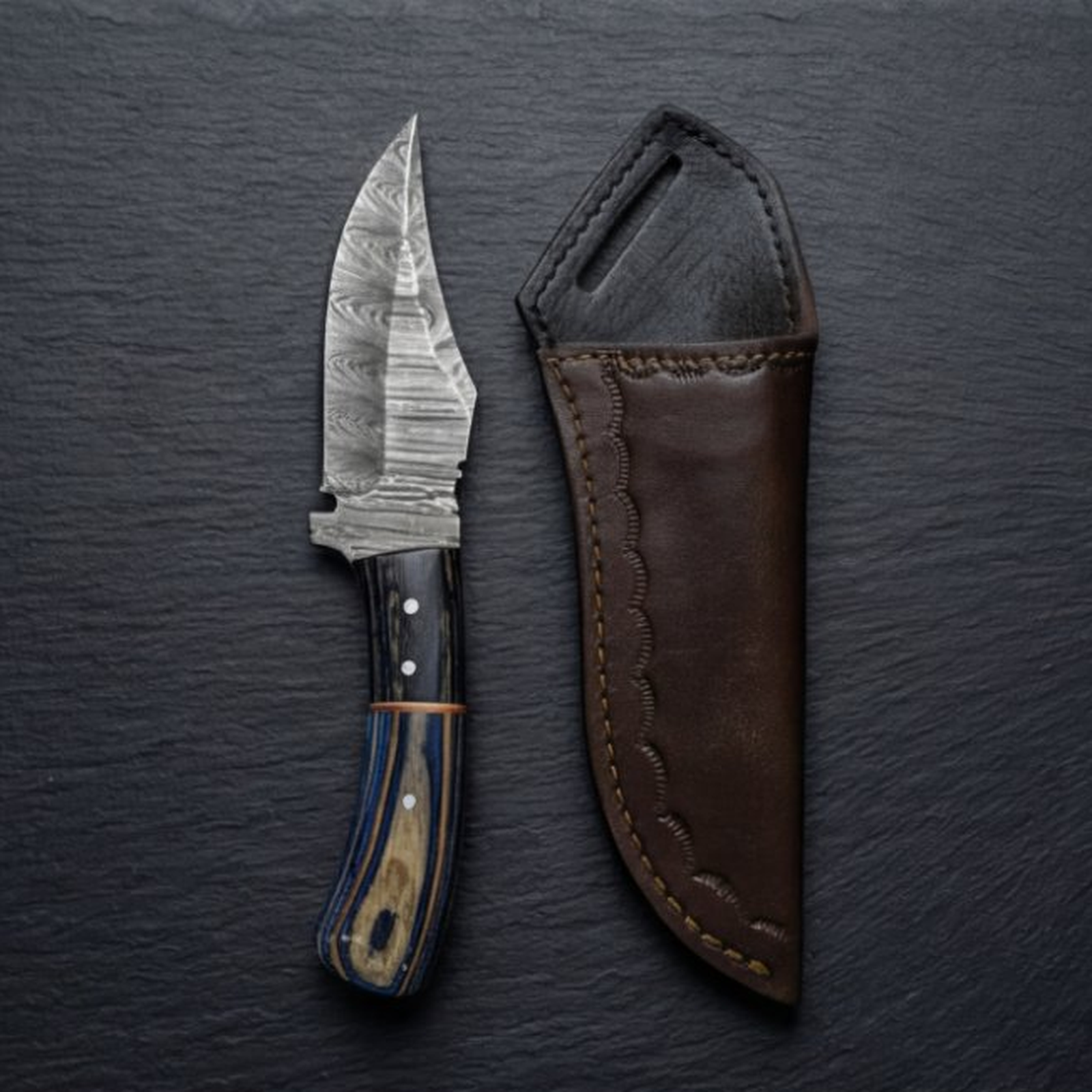 Handmade Damascus Skinner Knife 8” Pakka Wood Clip Point