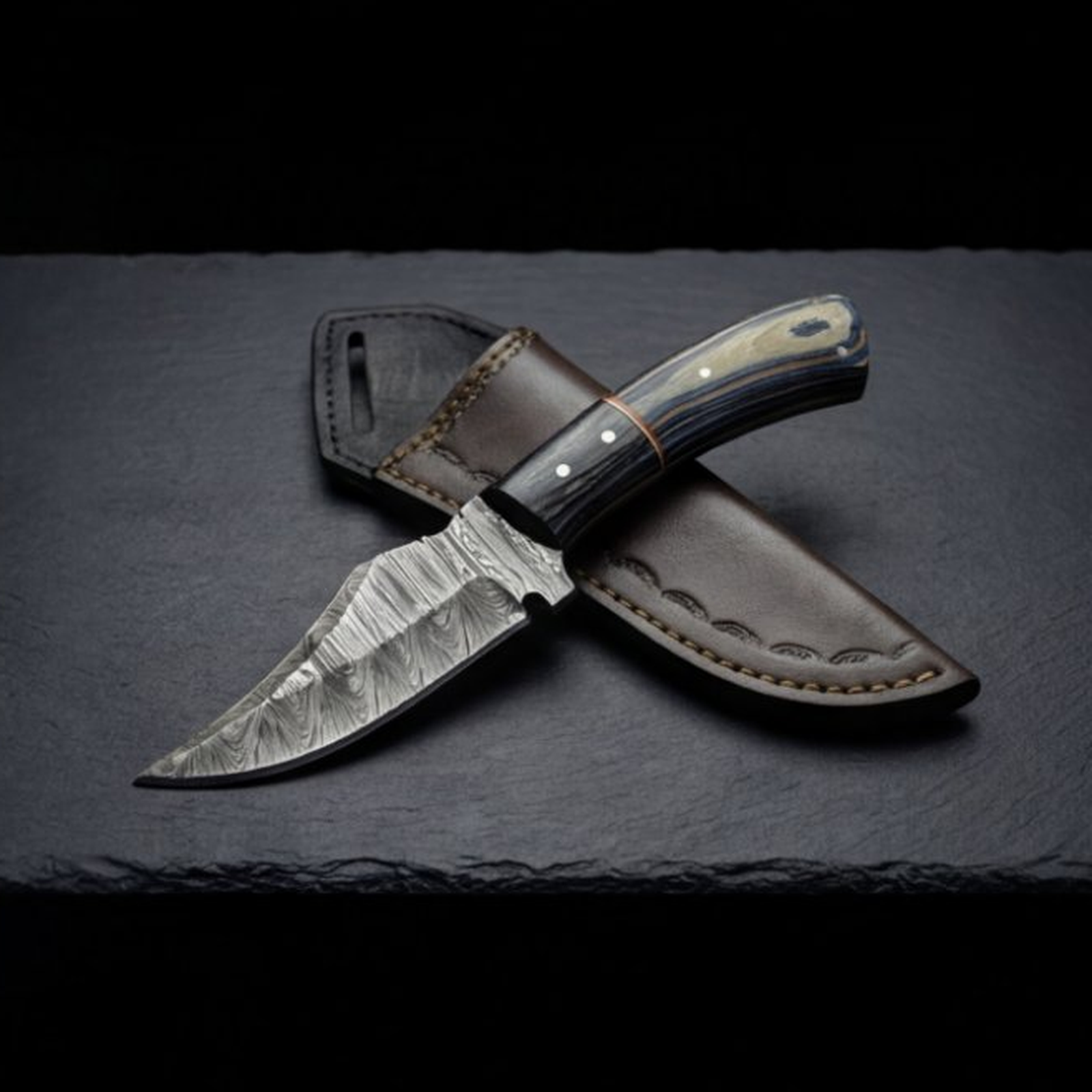 Handmade Damascus Skinner Knife 8” Pakka Wood Clip Point