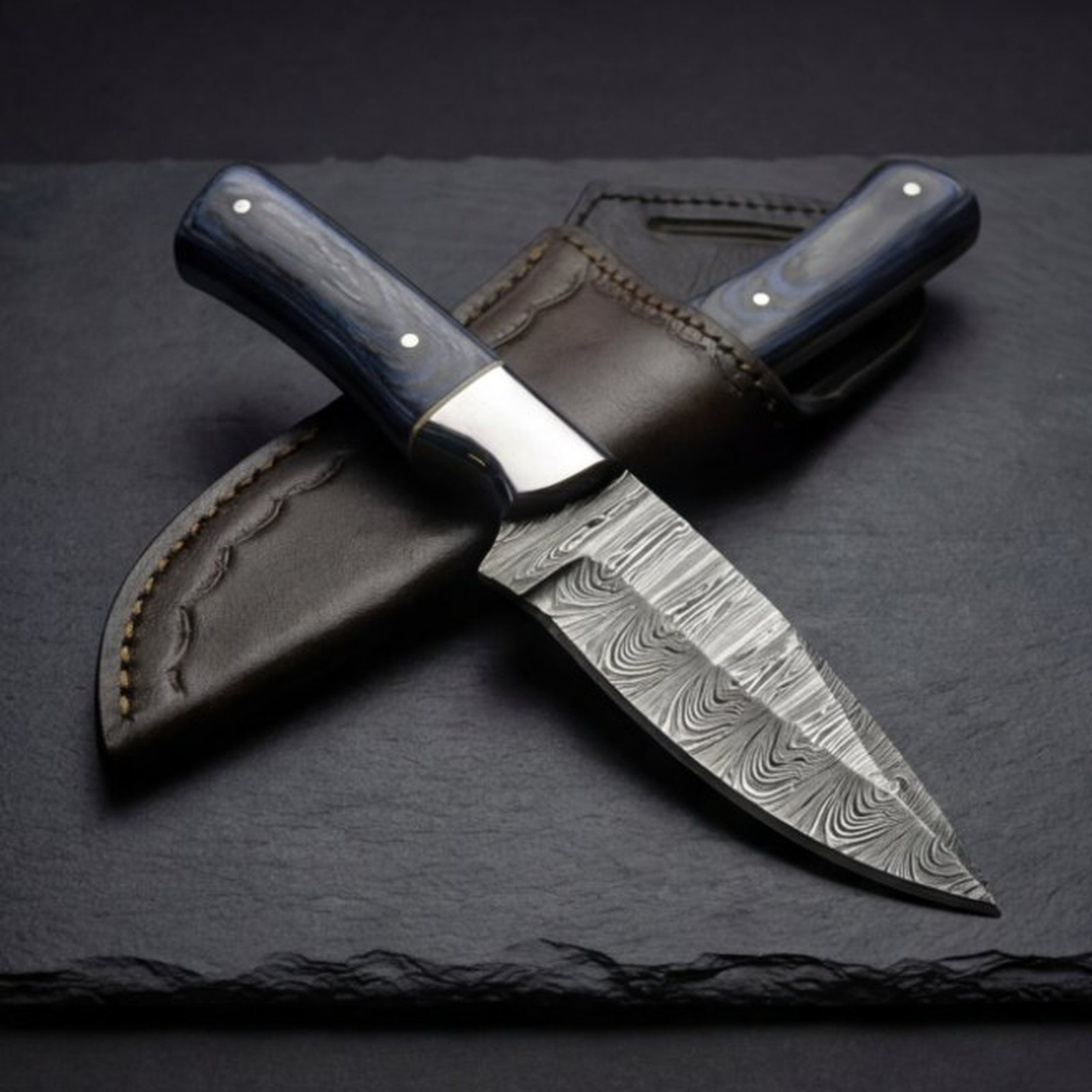 Handmade Damascus Skinner Knife 8” Steel Bolster Pakka Handle