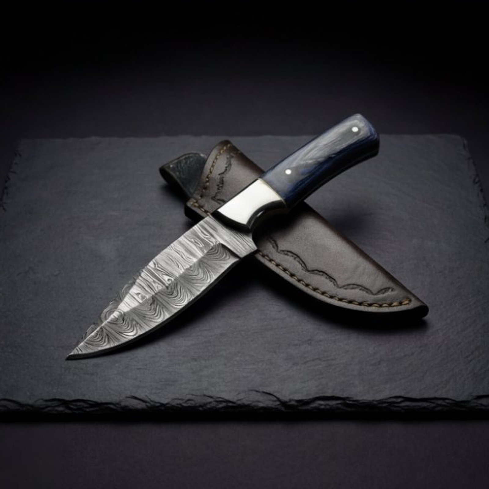 Handmade Damascus Skinner Knife 8” Steel Bolster Pakka Handle