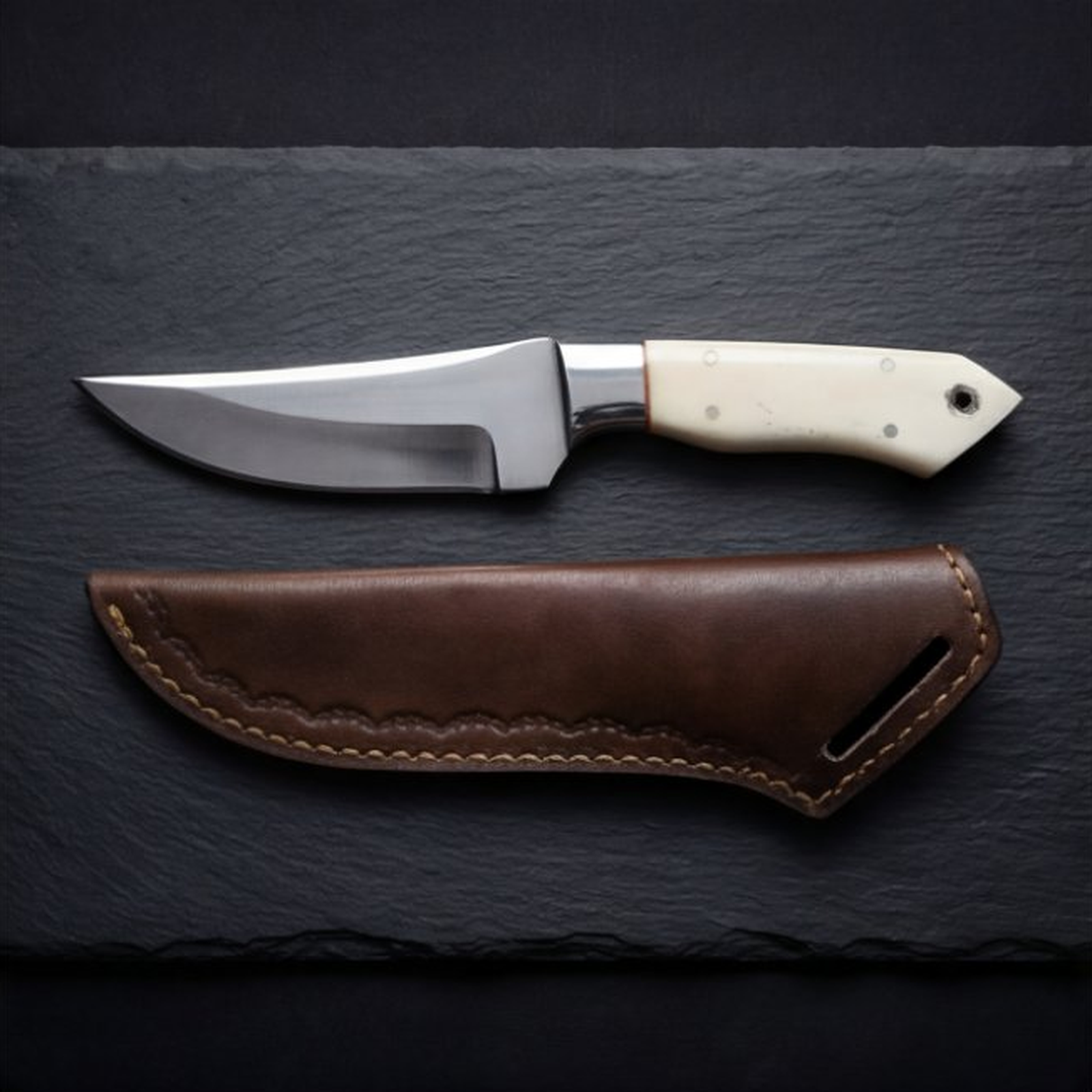 Handmade J2 Steel Skinner Knife 8” Camel Bone Clip Point