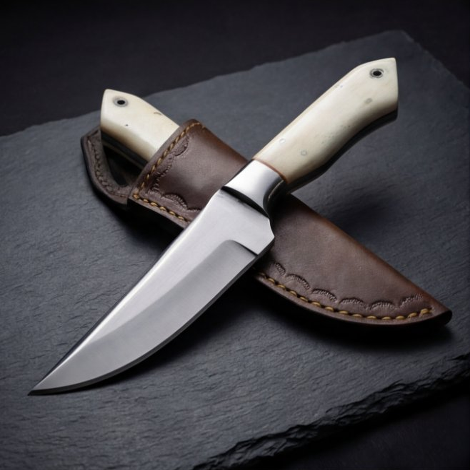 Handmade J2 Steel Skinner Knife 8” Camel Bone Clip Point