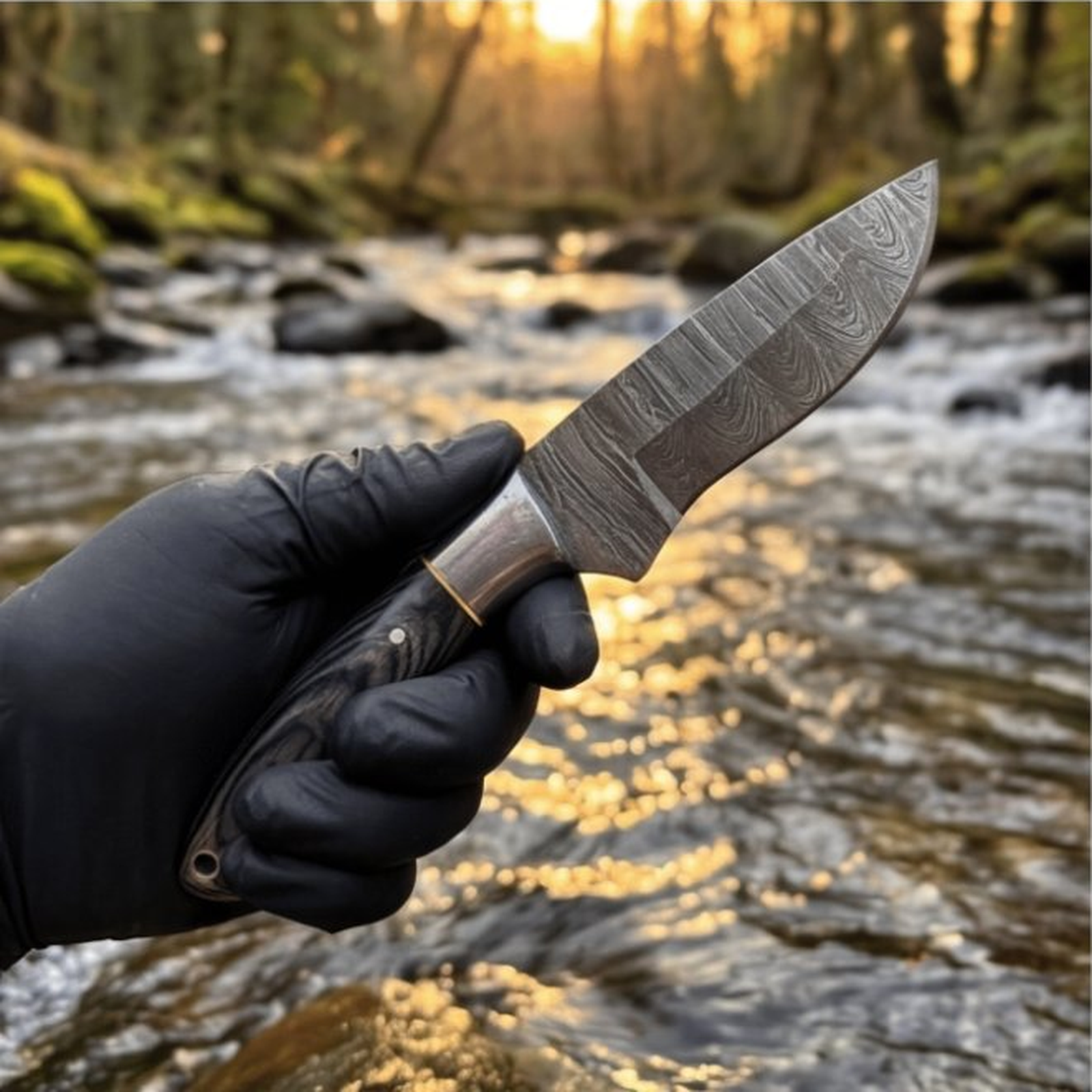 Handmade Damascus Skinner Knife 8” Steel Bolster Pakka Handle