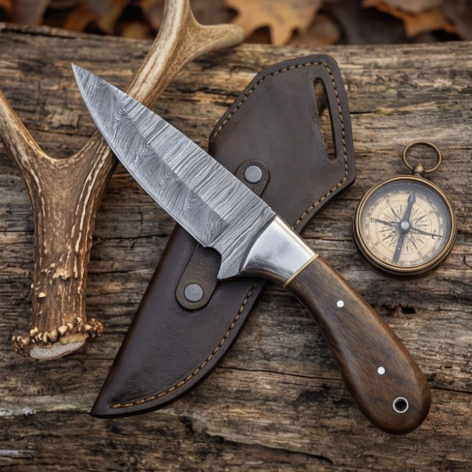 Handmade Damascus Skinner Knife 8” Walnut Wood Handle