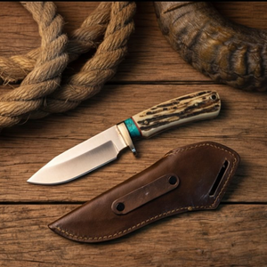 Handmade J2 Steel Skinner Knife 8” Stag Horn Handle Drop Point