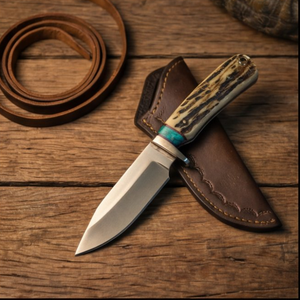 Handmade J2 Steel Skinner Knife 8” Stag Horn Handle Drop Point