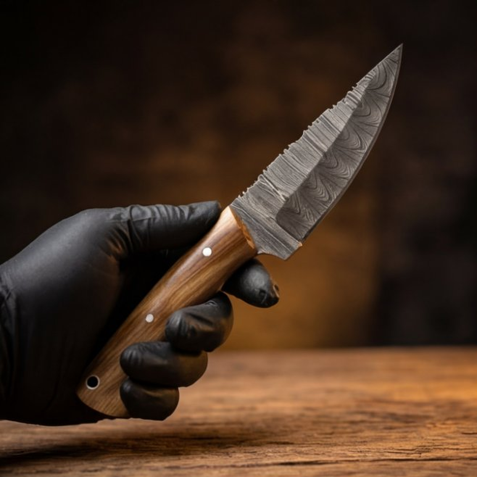 Handmade Damascus Skinner Knife 8” Olive Wood Straight Back