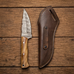 Handmade Damascus Skinner Knife 8” Olive Wood Straight Back