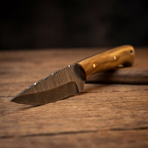 Handmade Damascus Skinner Knife 8” Olive Wood Straight Back