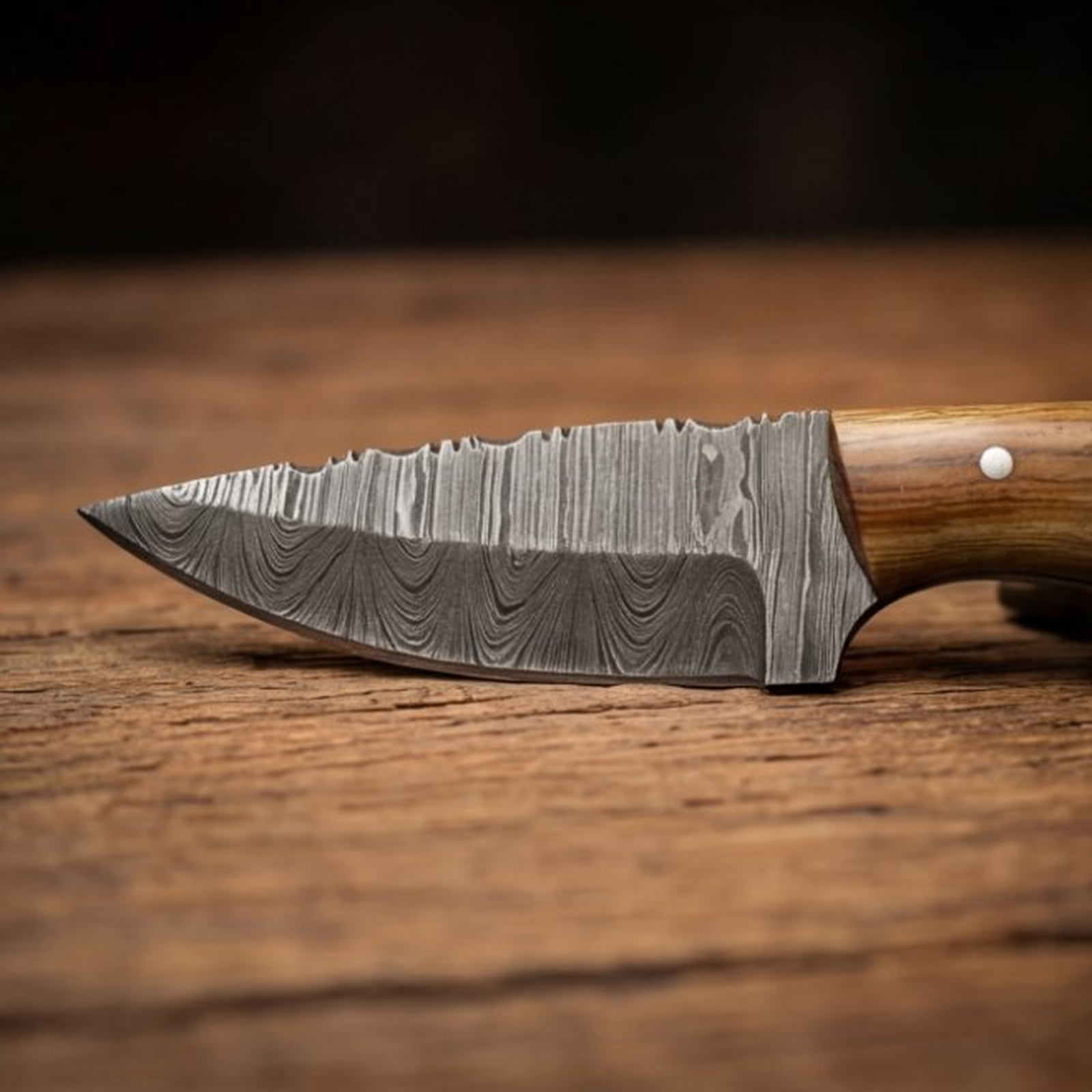 Handmade Damascus Skinner Knife 8” Olive Wood Straight Back