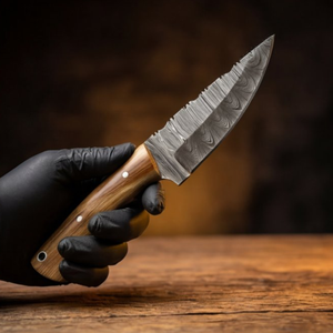 Handmade Damascus Skinner Knife 8” Olive Wood Straight Back