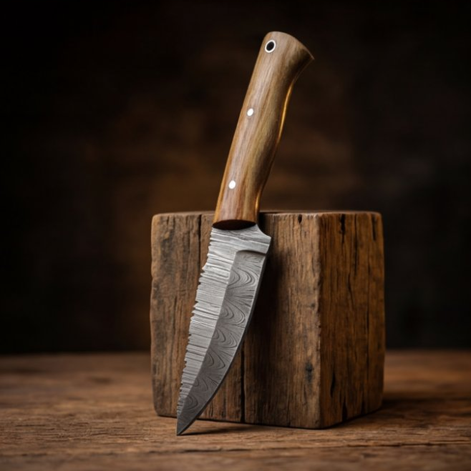 Handmade Damascus Skinner Knife 8” Olive Wood Straight Back
