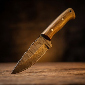Handmade Damascus Skinner Knife 8” Olive Wood Straight Back