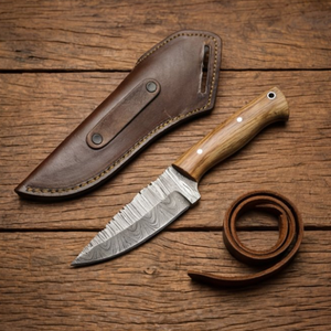 Handmade Damascus Skinner Knife 8” Olive Wood Straight Back