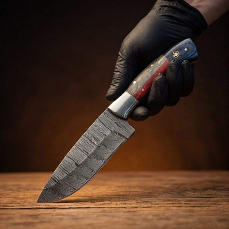 Handmade Damascus Skinner Knife 8” Pakka Wood Handle Fixed Blade
