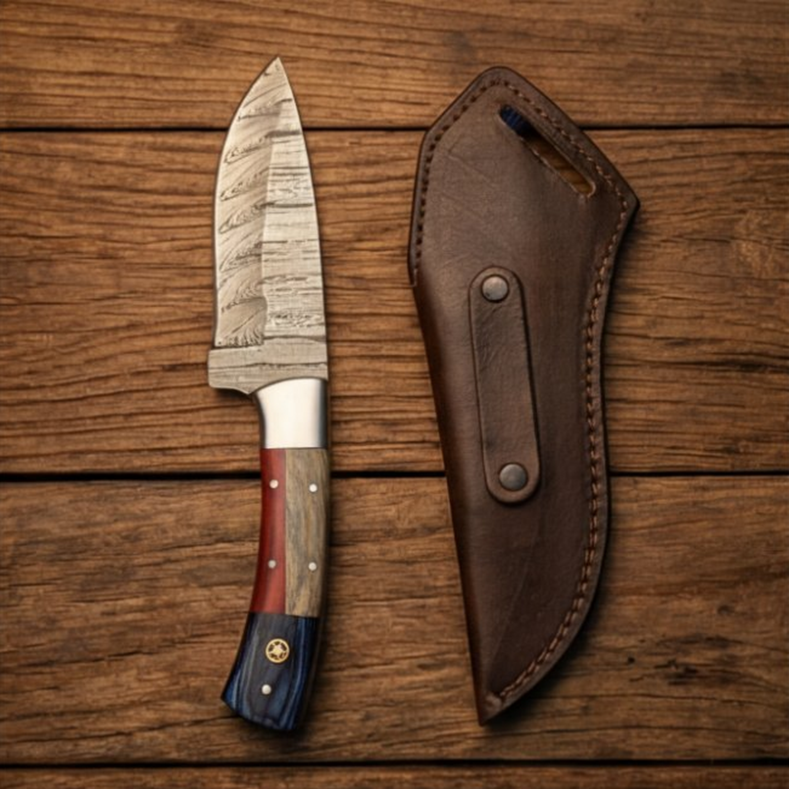 Handmade Damascus Skinner Knife 8” Pakka Wood Handle Fixed Blade