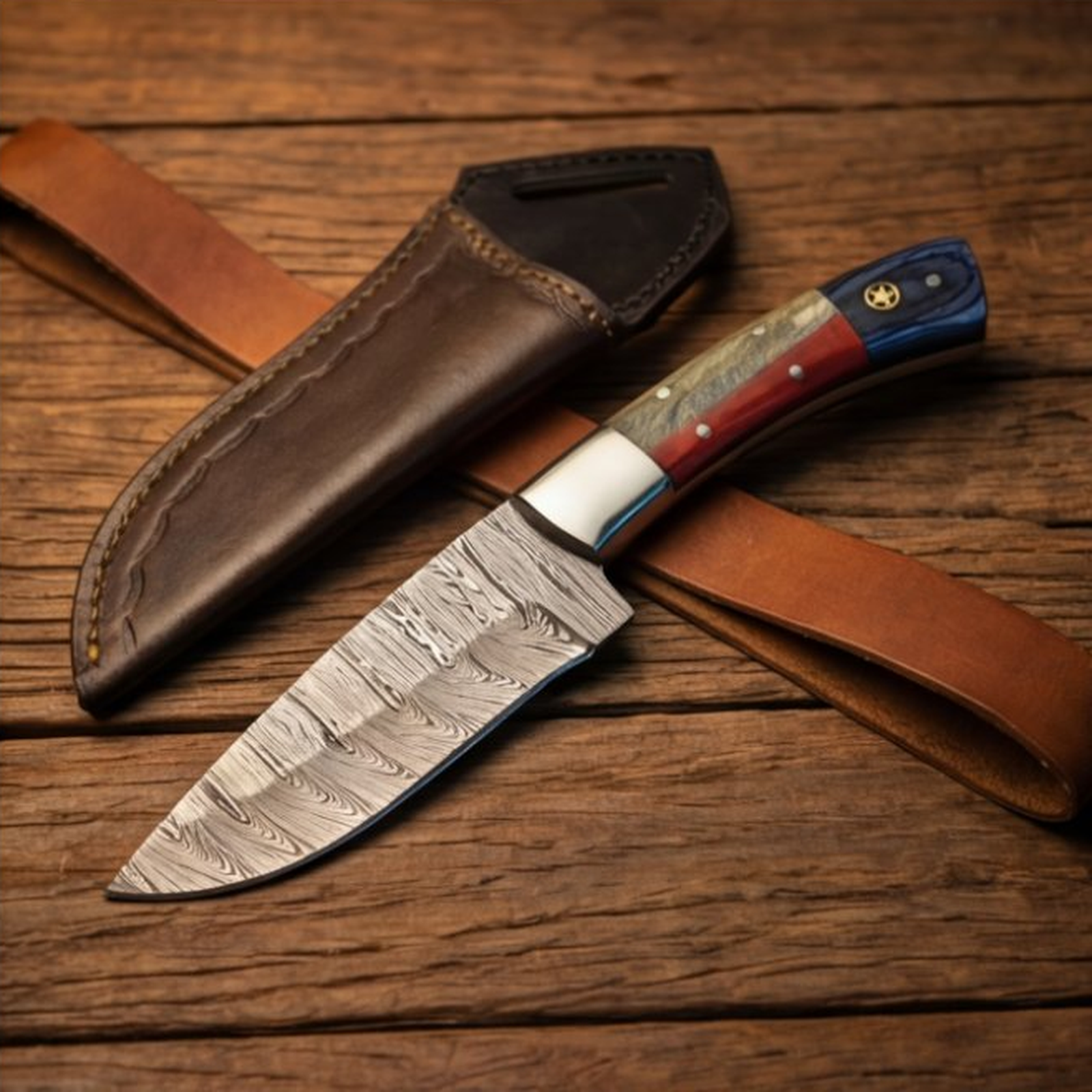 Handmade Damascus Skinner Knife 8” Pakka Wood Handle Fixed Blade