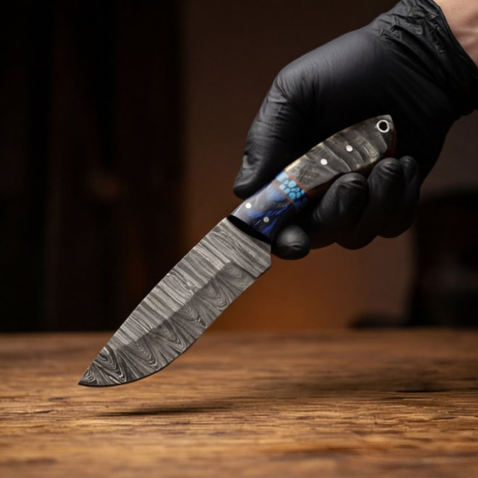 Handmade Damascus Skinner Knife 8” Pakka Wood & Resin Handle