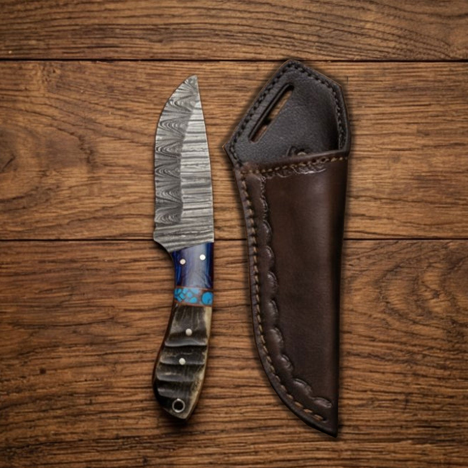 Handmade Damascus Skinner Knife 8” Pakka Wood & Resin Handle