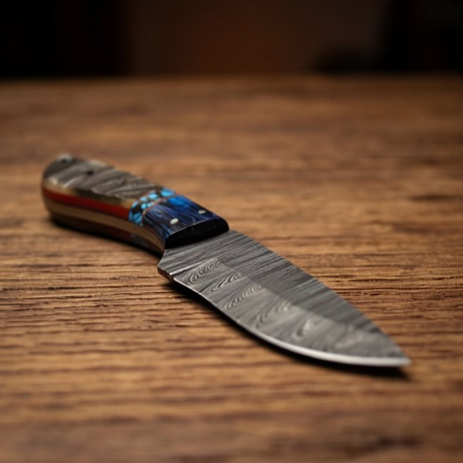Handmade Damascus Skinner Knife 8” Pakka Wood & Resin Handle
